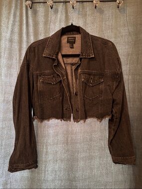 Forever 21 Cropped Distressed Black Denim Jacket
